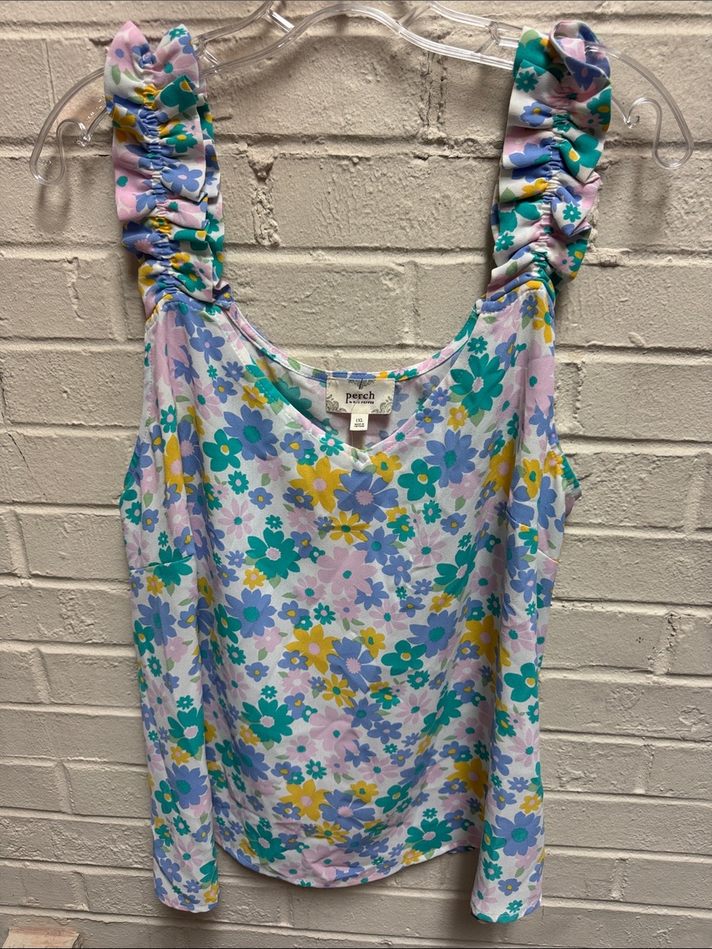 Blu Pepper Pastel Floral Ruffle-Strap Tank in Lavender, Teal, Yellow